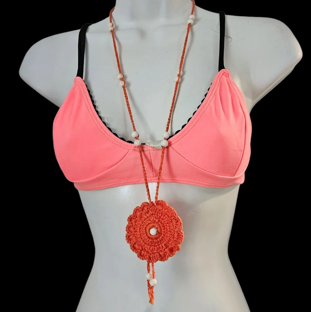 HANDMADE CROCHET Orange Necklace - Picture 1 of 4